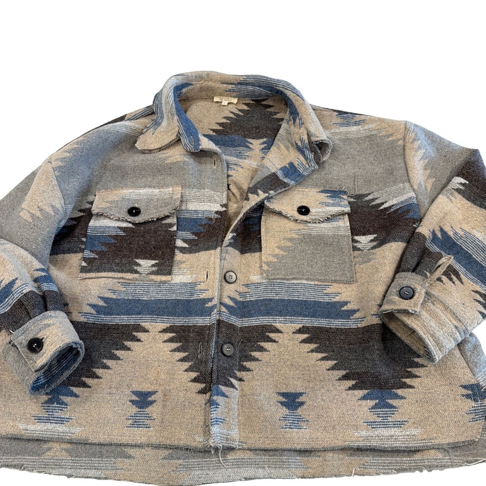 La Miel Women Raw Hem Jacket Size L Boho Southwestern Aztec Shacket Cowgirl